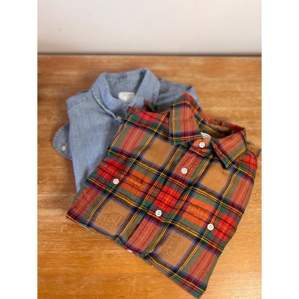J.Crew Crewcuts Bundle Chambray and Flannel button Down Shirt Size 10